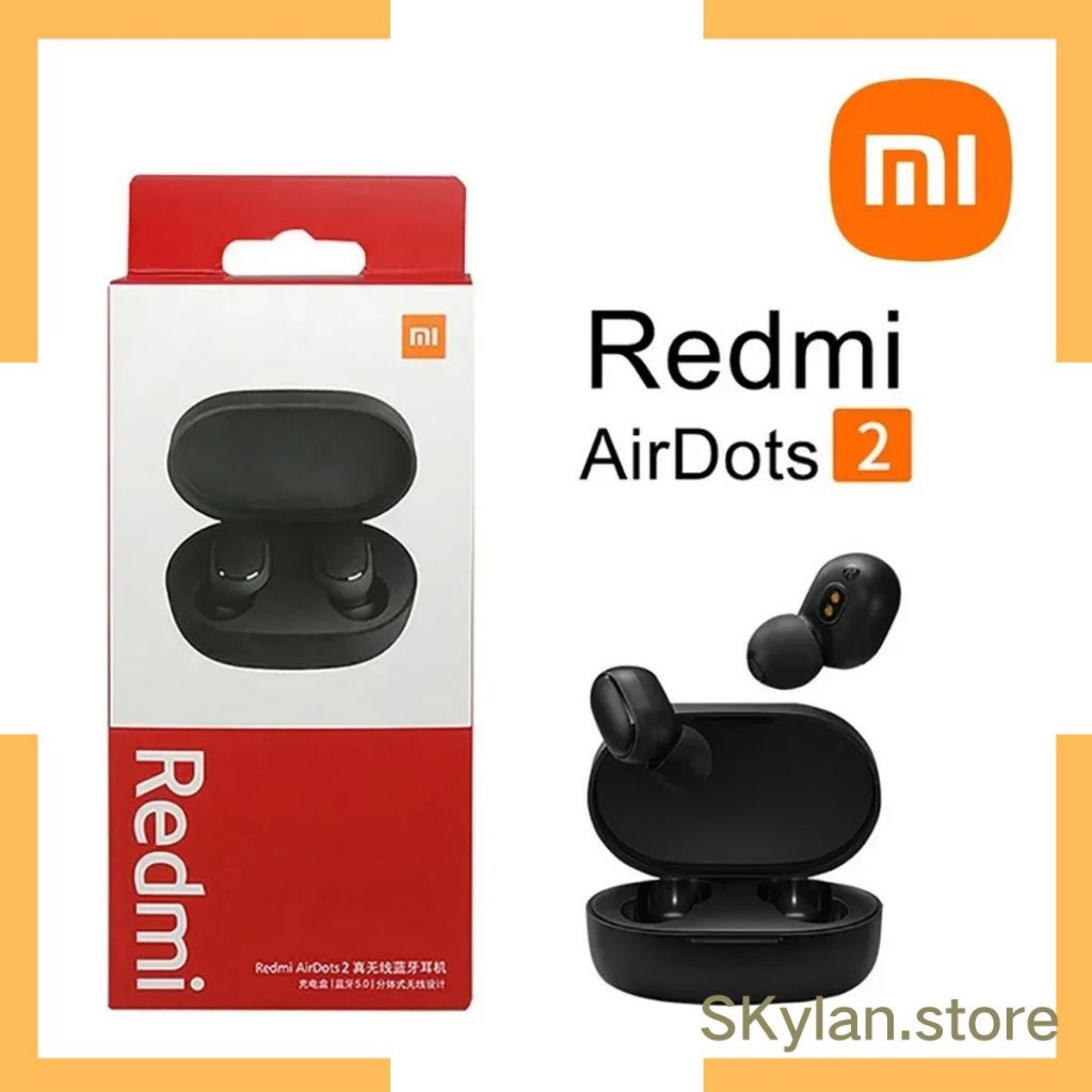 Xiaomi-Mijia Redmi Airdots 2 Fones de ouvido Bluetooth, fones de ouvido sem fio Mi True, controle com microfone, TWS
