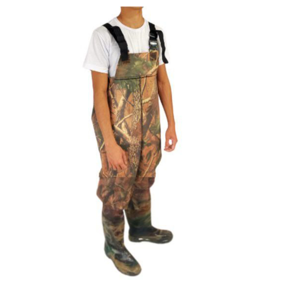 Macacão Camuflado Pesca Caça Jardineira Pvc Com Bota Acoplada Impermeável e Suspensório Vários Tamanhos Pesca e Camping