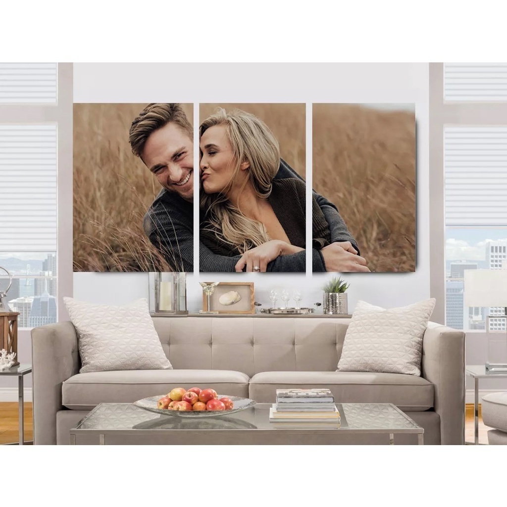 Kit Quadros Decorativo Mosaico 90x50 3 peças Personalizado Sua foto aqui MDF 4K Alta Resolução Full HD