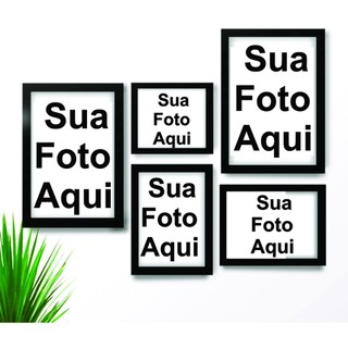 Conjunto Kit 5 Quadros Decorativos personalizado Sua Foto Arte Aqui COM 5 FOTOS CASAMENTO ANIVERSARIO FORMATURA BATIZADO