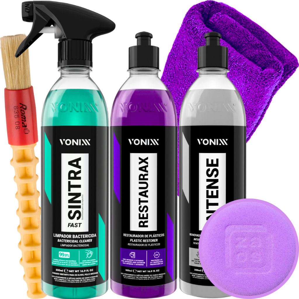 Kit Sintra Fast Limpador Bactericida para Plásticos + Restaurax Renovador + Intense Parte Interna em Oferta na Shopee