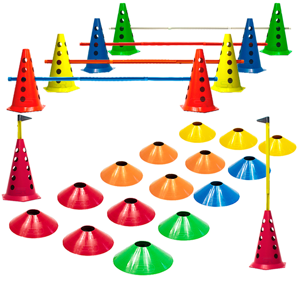 20 Pratos Agilidade + 10 Cones Furados C/ 5 Barreiras - Treinamento Funcional