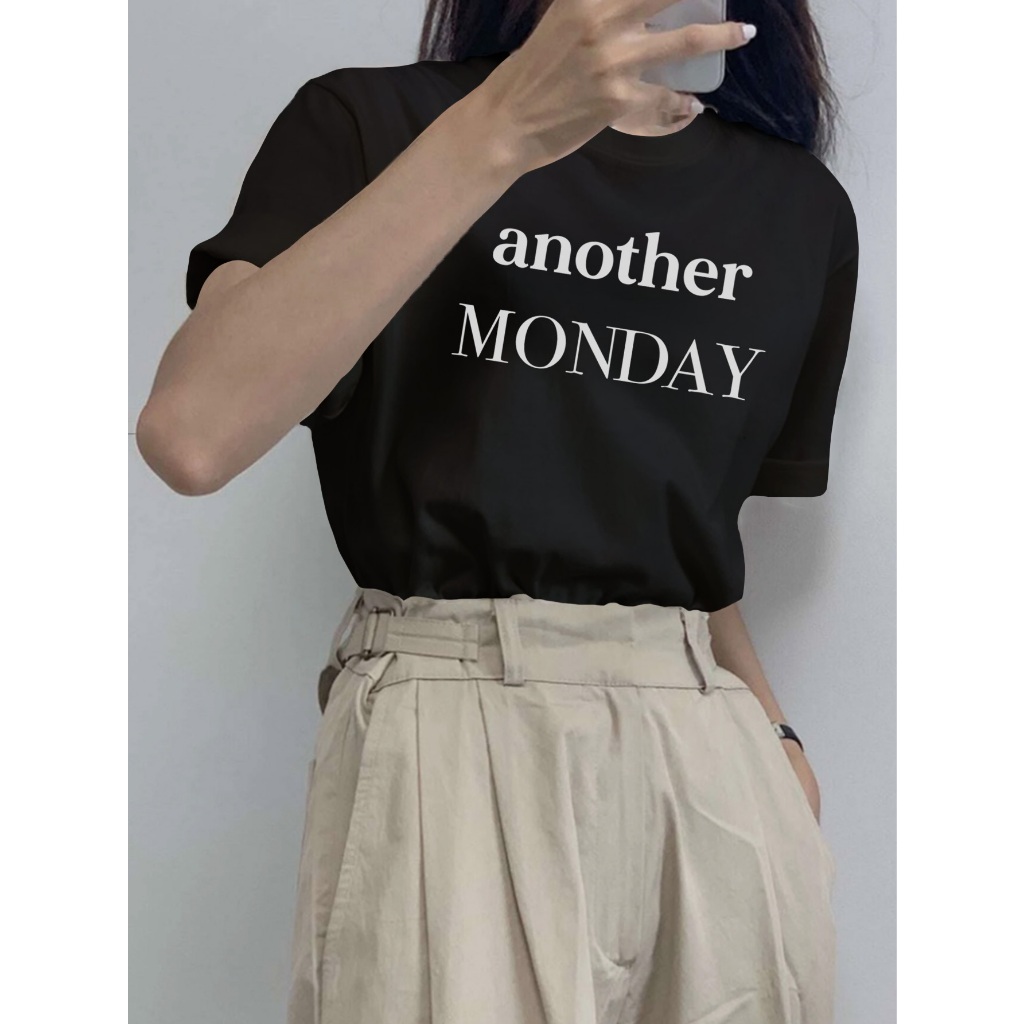 Camiseta Oversized Aesthetic Cor Preto Feminina Another Monday T-Shirt Manga Curta Ombro Caido Old