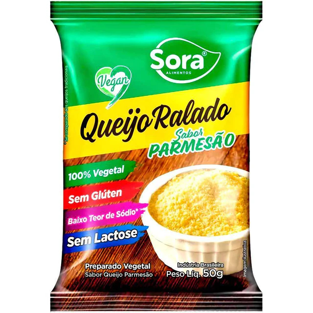 Queijo Ralado Parmesão Vegetal Sem Lactose Vegano Sora 50g