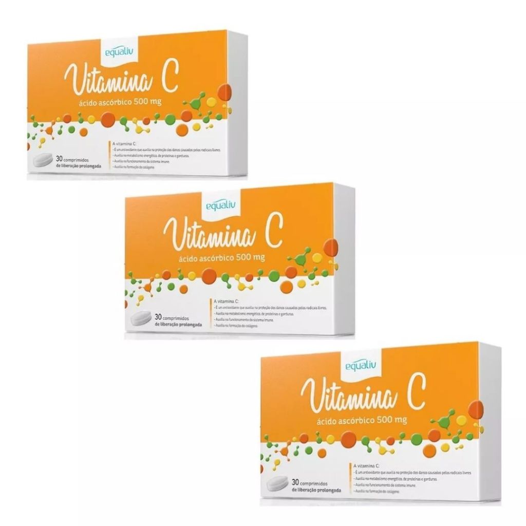 Kit Com 3 Vitamina C 500mg 30 Comp Ação Prolongada Equaliv