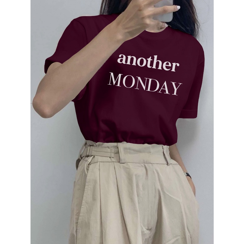 Camiseta Aesthetic Cor Vinho Another Monday Estampado Tumblr Unissex Oversized Ombro Caido Feminina