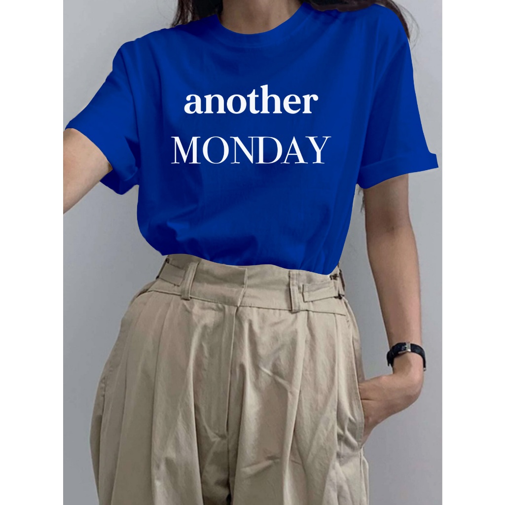 Camiseta Oversized Estampa Another Monday Cor Azul Royal Alternativo Streetwear Manga Curta Blusa G