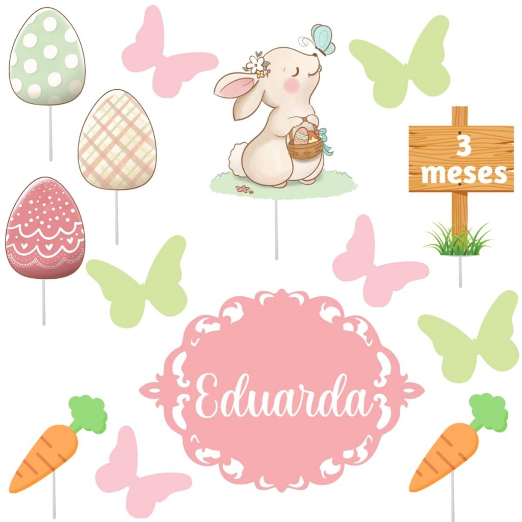 Topo Topper Decoração de Bolo Enfeite Coelhinho Páscoa Menina em Oferta na Shopee