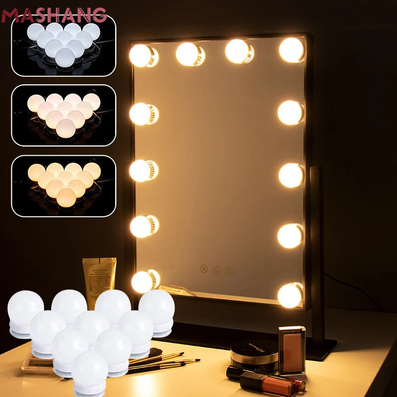 Luminária Camarim Usb 10 Lâmpadas 3 Cores Penteadeira Led Branca Maquiagem Espelho Cômoda