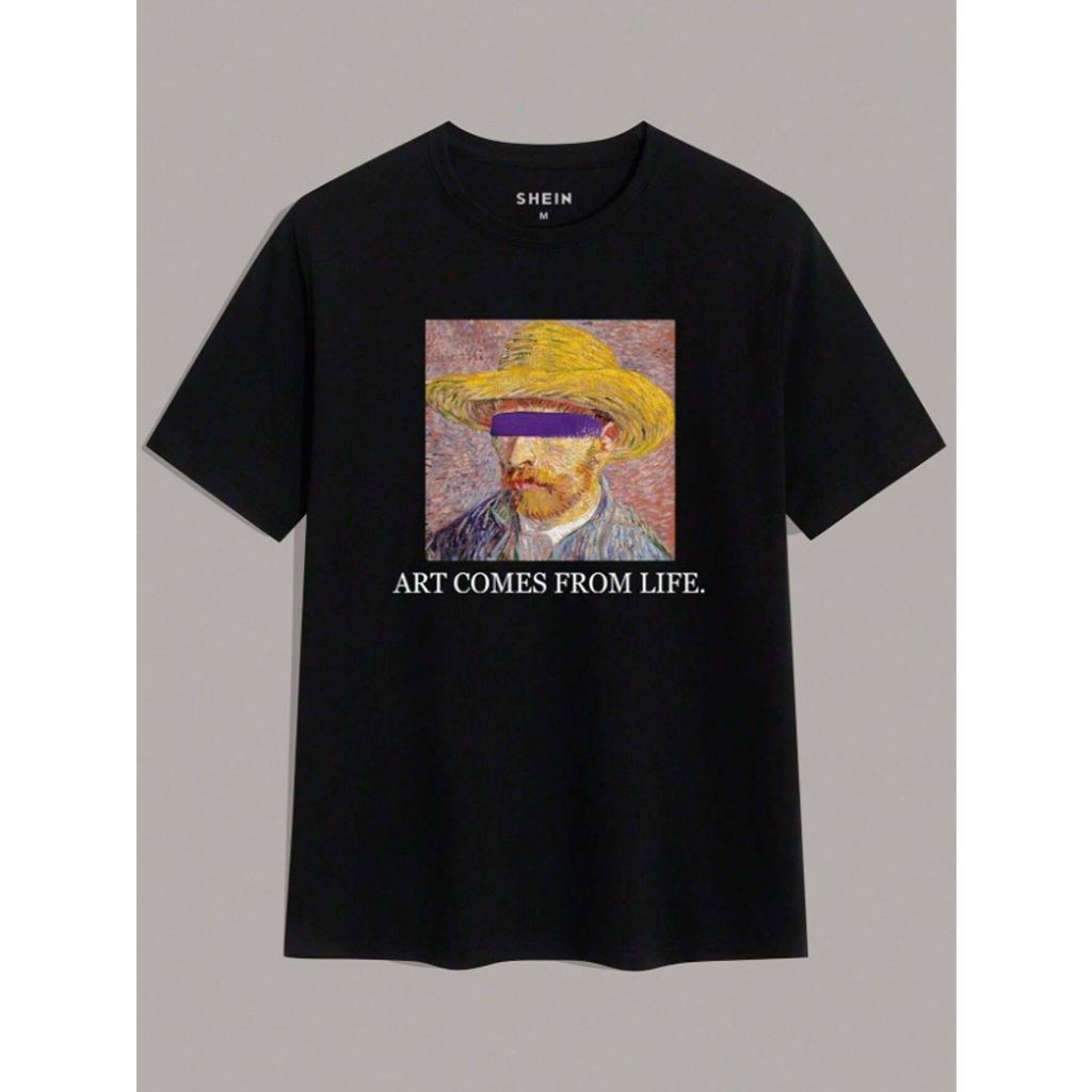 Camiseta Streetwear Bordado Van Gogh Old School T-Shirt Colorida Preto Unissex Blusa Gola Redonda Femi