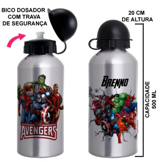 Garrafa Squeeze de alumínio Vingadores Personalizada com nome