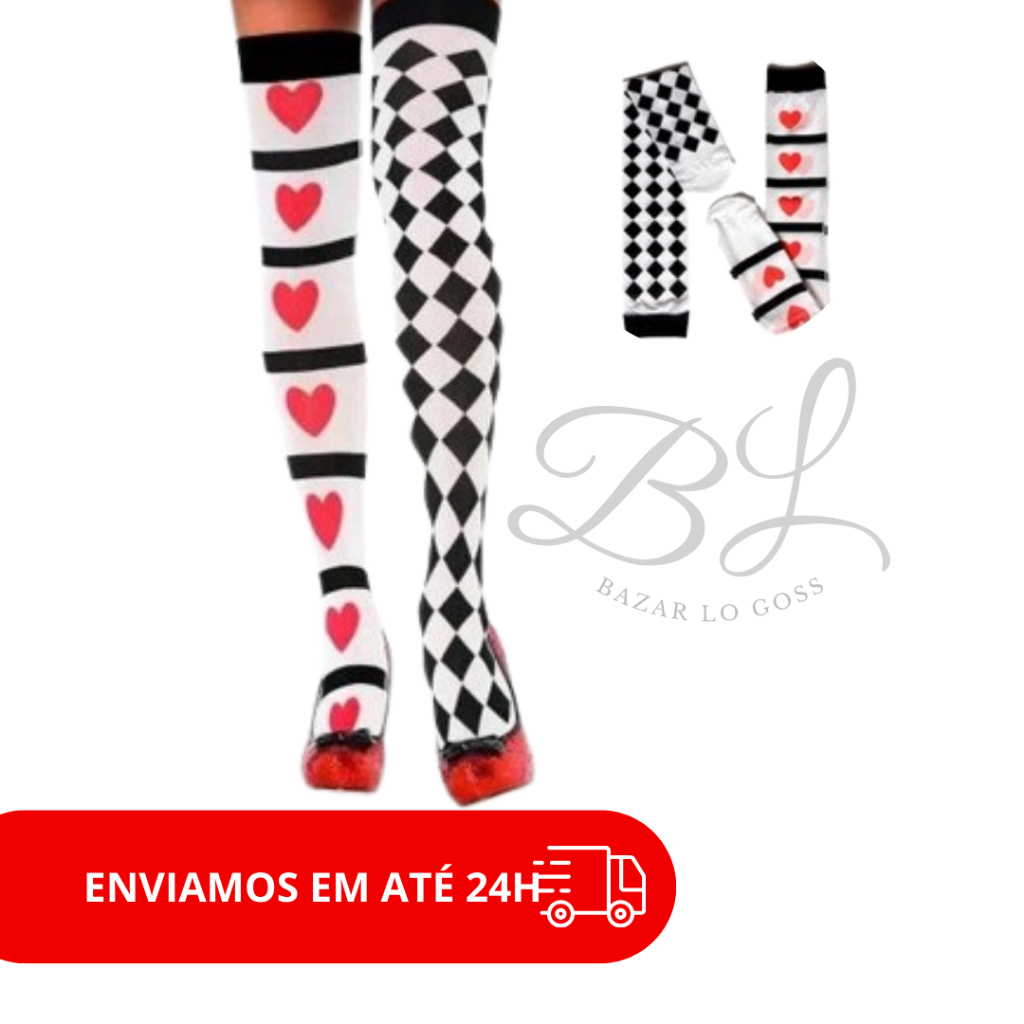 Meia Calça 7/8 Dama de Copas Rainha de Copas Nipe de Baralho Fantasia Carnaval Halloween Cosplay