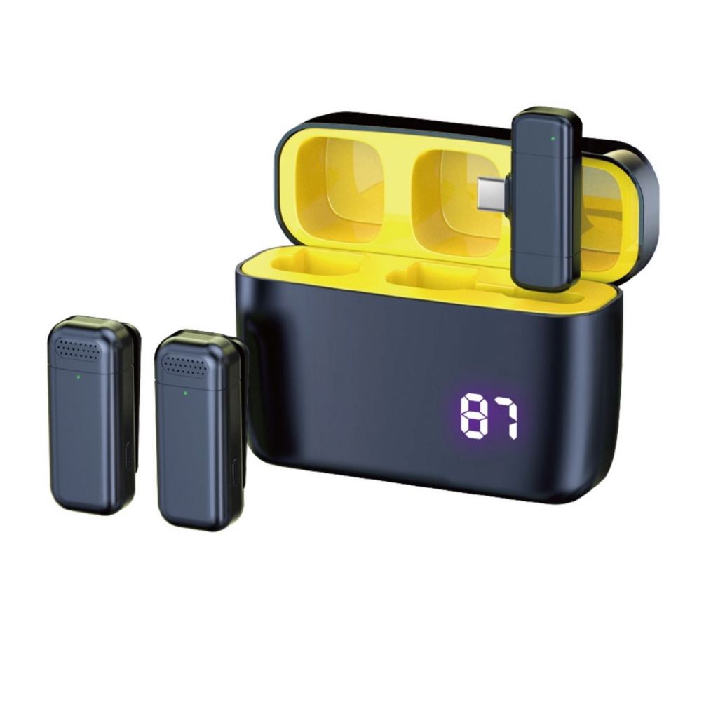 Microfone De Lapela Duplo Sem Fio Com Case Para Typec ou ligntning