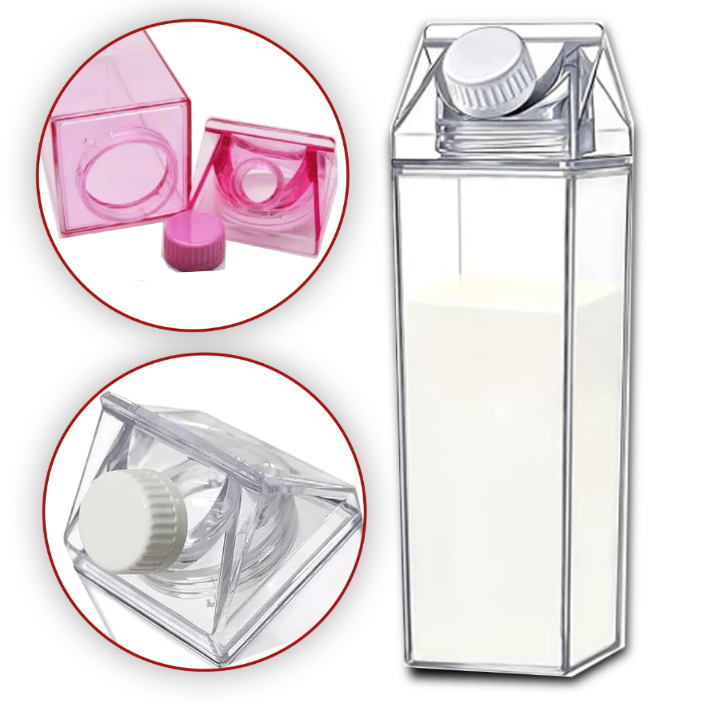 Garrafa Transparente Em Formato Caixa Leite Portátil Geladeira 500ml-1000ml