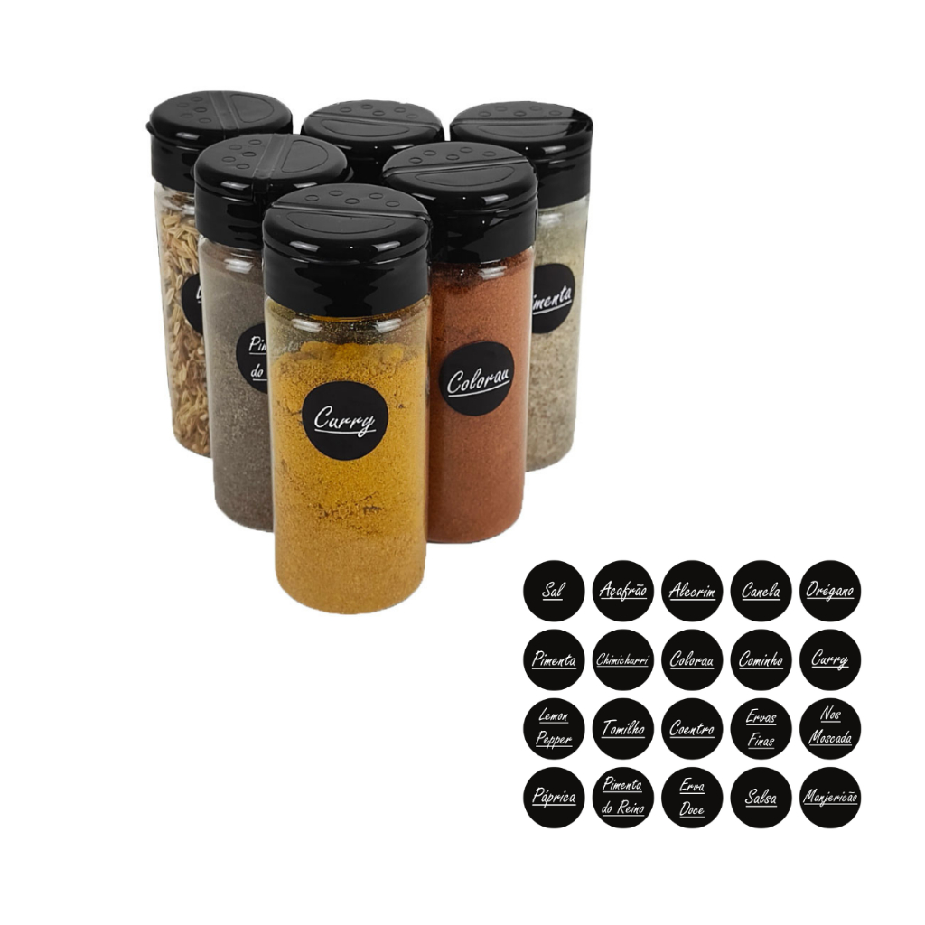 Kit 6 Potes de Tempero com Tampa, Potes de Plástico Resistente em Oferta na Shopee