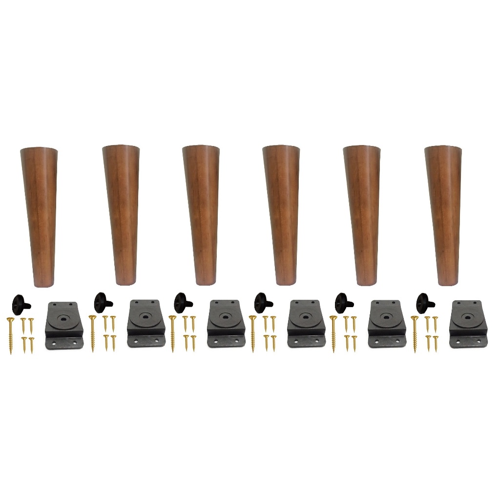 6 Pés Palito 20cm Madeira Pinus + 6 Chapinha PVC Com Parafusos