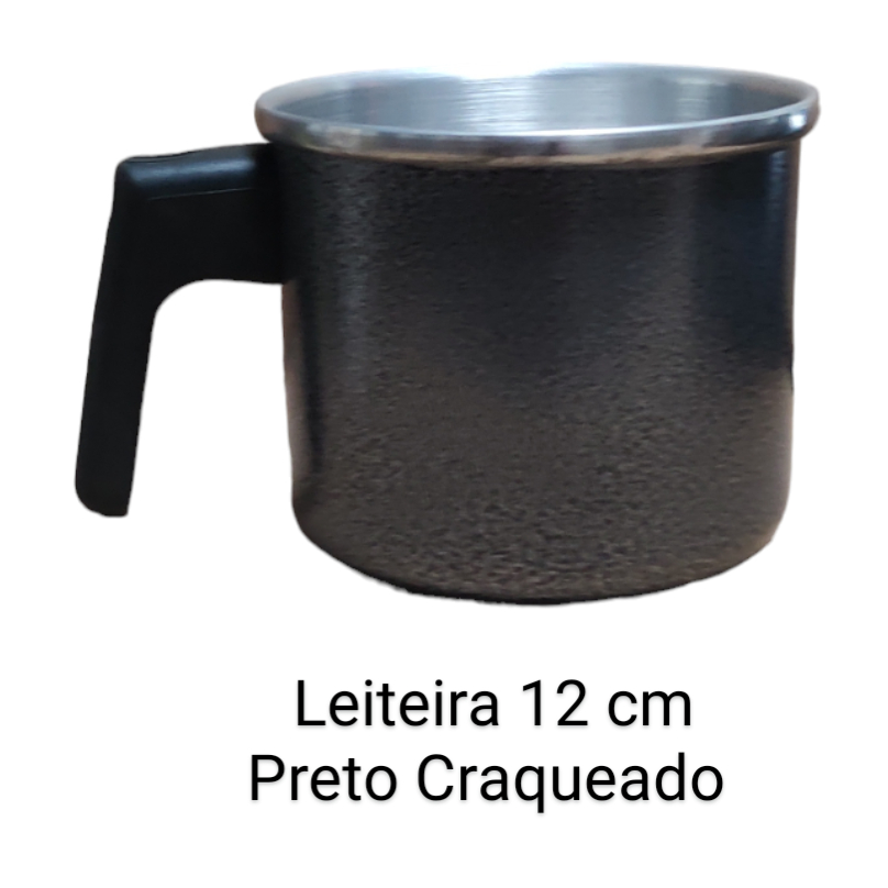LEITEIRA 12 cm; 1,1 LITRO PRETO CRAQUEADO OU ALUMINIO POLIDO REFORÇADO
