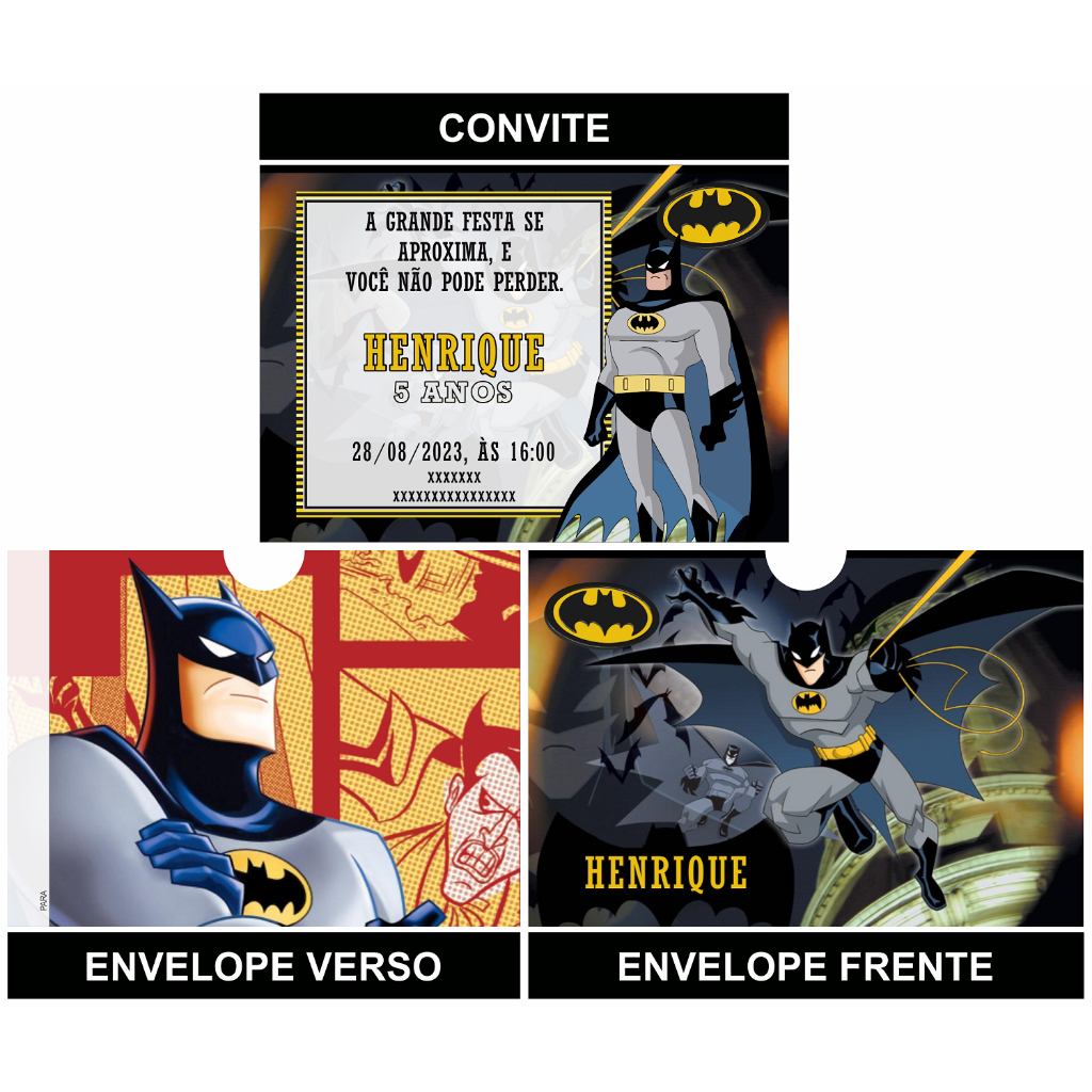 Convite Batman Mais Envelopes Batman Personalizados