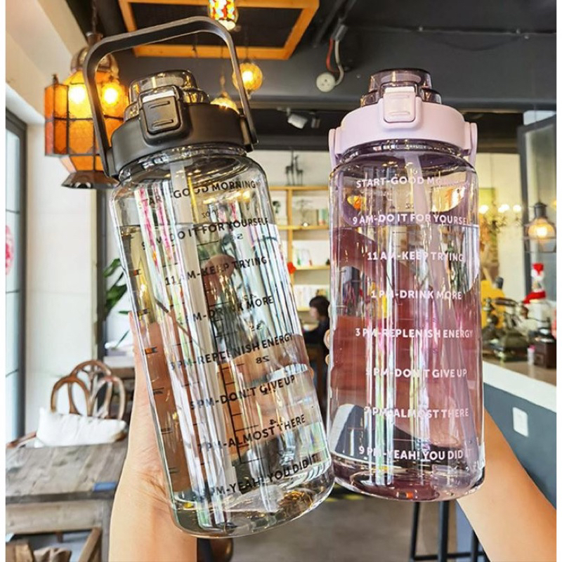 Kit Com 3 Garrafa Agua Plastico Motivacional Squeeze Galão Com Adesivos Lembretes beber Agua em Oferta na Shopee