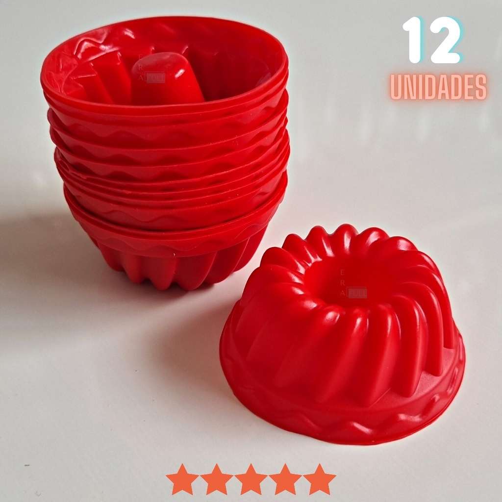 Kit 12 Forminhas 7x4.5x3.5 cm de Silicone Mini Pudim Bolo Forma Assadeira Redonda Antiader...