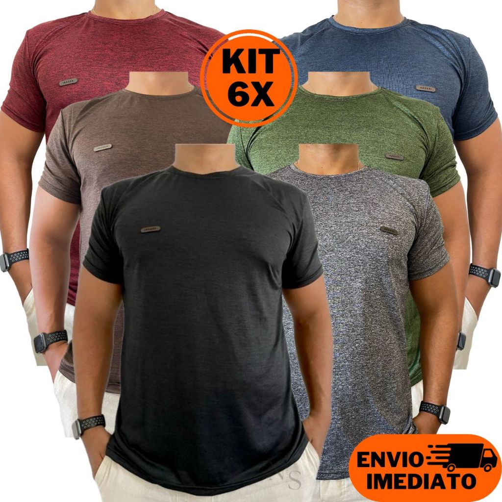 Kit 6 Camisetas Masculina Dry Fit Poliéster Blusa Malha Fria Treino Academia em Oferta na Shopee