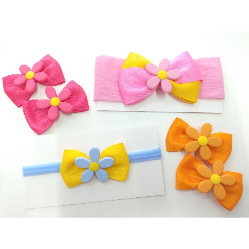 Coleção Jardim - laço de cabelo com flor, faixa de bebê com flor / jardim