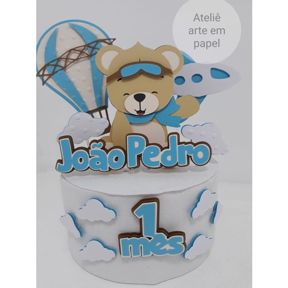 Topo Ursinho Aviador/ Ursinha(Topper ursinha aviador/ ursinho baloeiro)