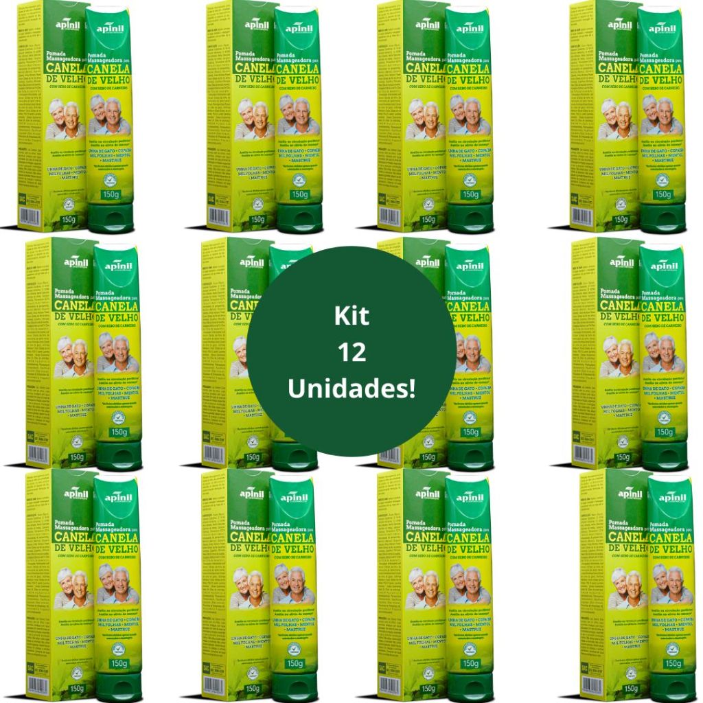 Kit 12 Unidades Pomada Massageadora CANELA DE VÉIO 150g Bisnada Apinil em Oferta na Shopee