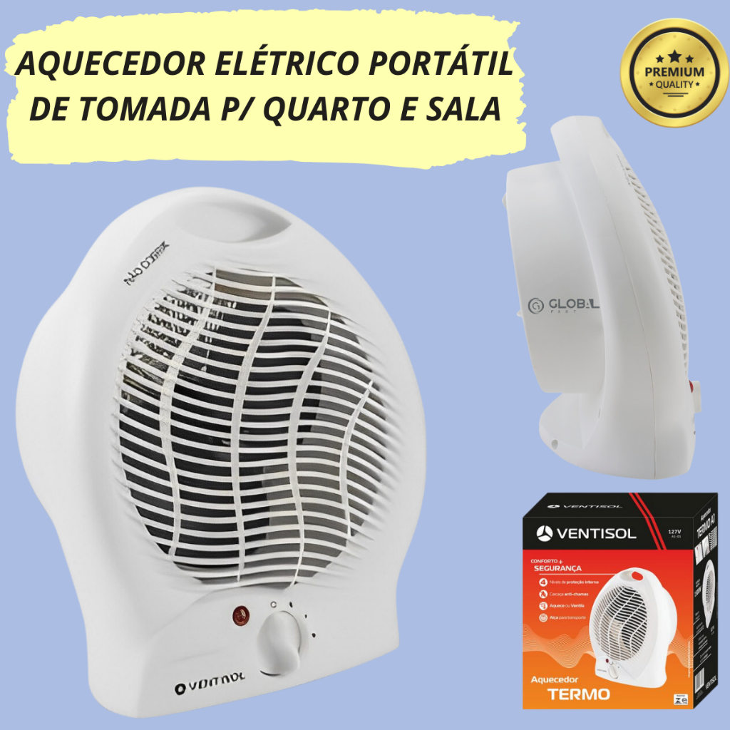 Aquecedor de ambientes Elétrico P/ Quarto e salas mod:A1 doméstico Portátil Ventisol