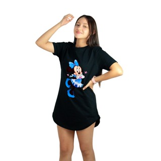 Vestido Camisetão Camisão Longline Feminino Minie Azul