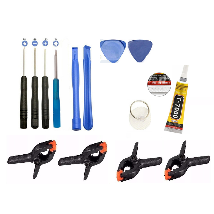 Kit Ferramentas Para troca de tela + 4 Grampos + cola t7000 Para reparos e Manutenção de celulares e tablets smartphones