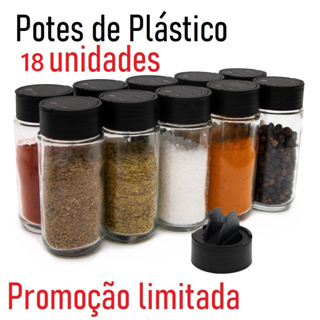 Kit 18 Potes Tempero Condimentos Tampa Dosadora Dupla de Plástico - 100 ml em Oferta na Shopee