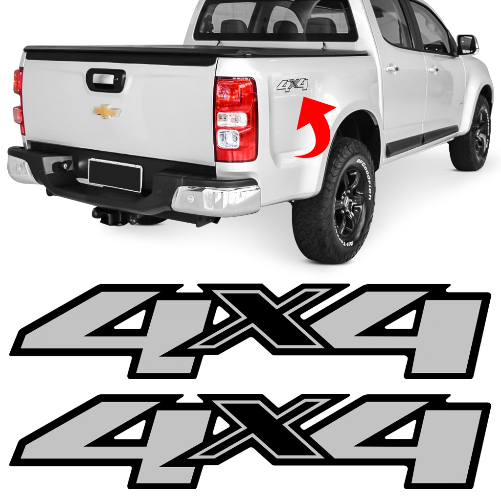 Par Adesivo 4x4 Caçamba S10 S-10 2013 14 15 16 17 18 19 2020 Cinza