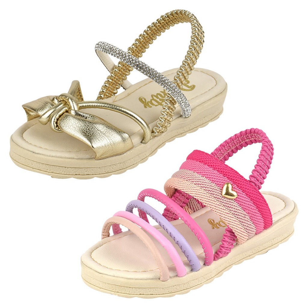 Kit com 2 Pares Sandália Infantil De Menina Feminina Papete Confortável Tratorada Leve Criança