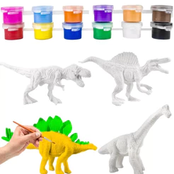 Kit 3 Dinossauros 3D Para Pintar e Colorir Dino De Borracha Pequeno 6 Cores 1 Pincel - Envio Emidiato -