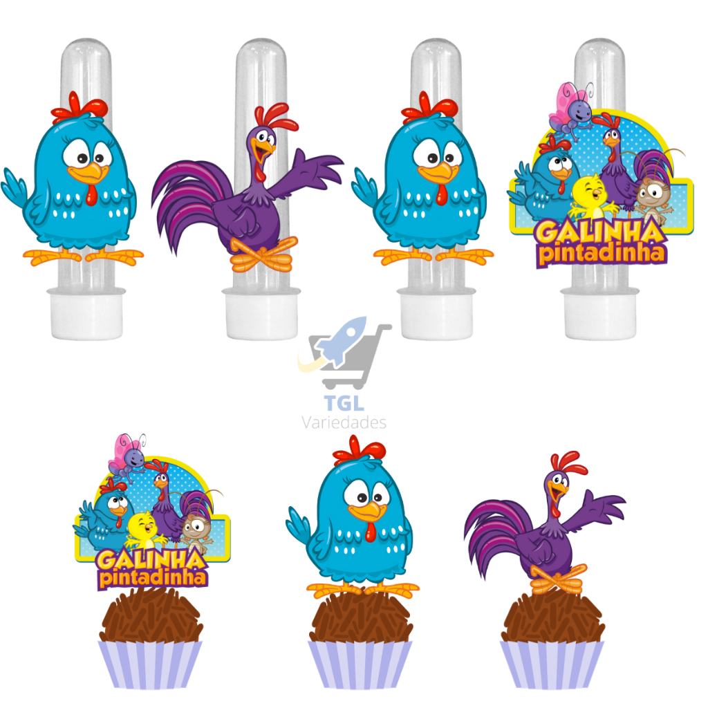 Kit 50 Tags Doces + 20 Tubete 3D Lembrancinha Galinha Pintadinha em Oferta na Shopee