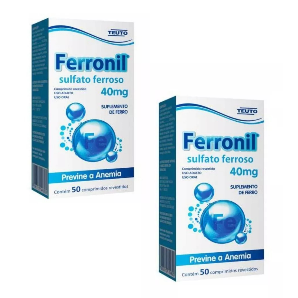 Kit C/ 2 Ferronil Suplemento Sulfato Ferroso 40mg-50 Comp Cd