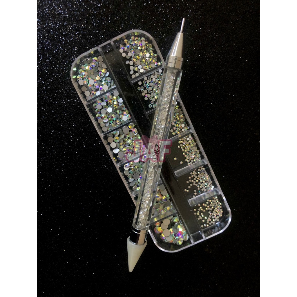 Kit estojo strass de unhas swaroviski + caneta pega strass caviar pedrarias de unhas