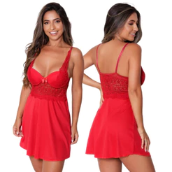 Camisola Feminina com Bojo Renda Soltinha Luxo Lingerie Moda Intima Dormir