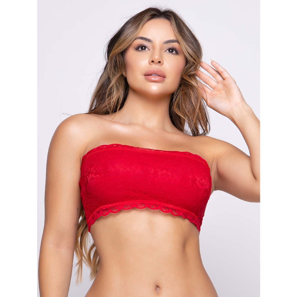 Top Faixa Cropped Renda Tomara que Caia Blogueirinha Lingerie Casual Moda Barata em Oferta na Shopee