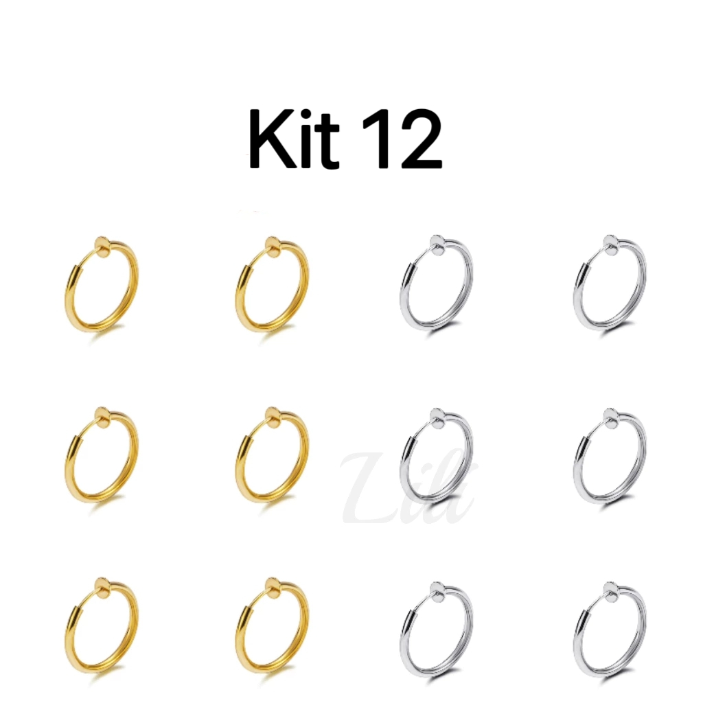 Kit 12 Peças Brinco de Pressão Masculino Feminino Argola Em Aço inox muito fácil de usar