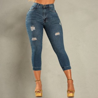 Calça Feminina Jeans Cintura Alta Capri Curta Cropeed