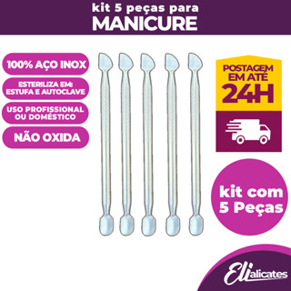 Kit 05 Peças Espatula Dupla Liso 01 Cutelaria Aço Inox Podologia Podologo Manicure Pedicure shop