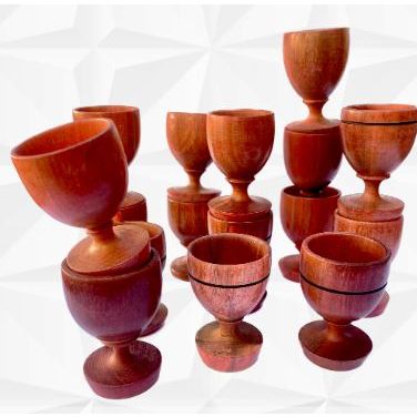 Kit Taça de Cachaça 7Cm Madeira Rústica Pinga Caipirinha Copinho Vintage Copo Aperitivo Coquetel Doses Shot Serra