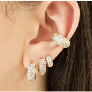 Kit com 3 pares de Brincos Argolas com Strass para segundo e terceiro furos Folheados - 3 tamanhos Prata/Dourado