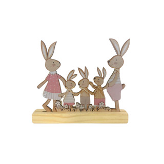 Família Coelho Decorativa de Páscoa na Base Pinus Rosa- Mesa Posta
