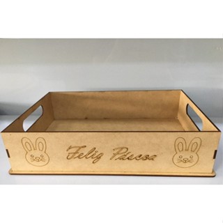 Kit c/ 2 peças bandejas / cestas Coelho Feliz Páscoa em MDF em Oferta na Shopee