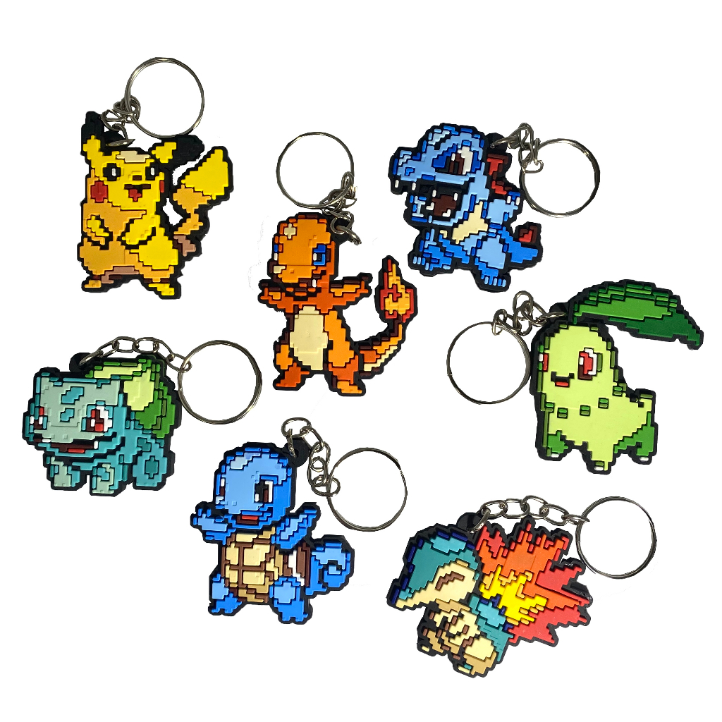 Chaveiro Pokémon Pixel Art Emborrachado Alto Relevo Pikachu Bulbasaur Charmander Squirtle Chikorita em Oferta na Shopee