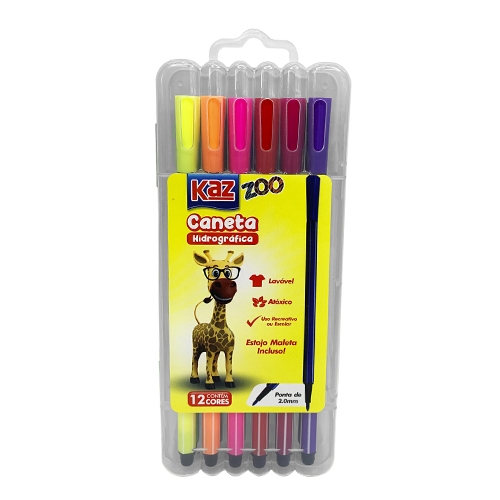 Canetinha Colorida Hidrográfica Kit Com 12 Cores Ponta 2.0mm