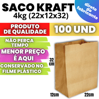 Saco Kraft Embalagem SOS de Papel Para Delivery 4KG Com 100 Und em Oferta na Shopee